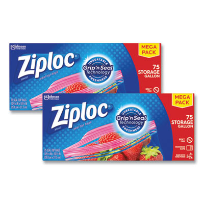 Ziploc Seal Top Bags, Gallon, 10.75" x 10.56", Clear, 75 Bags/Pack, 2 Packs/Box (SJN314480)