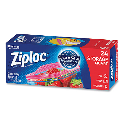 Ziploc Seal Top Bags, Quart, 7.44" x 7", Clear, 24/Box (SJN314466)