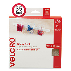 Velcro Sticky-Back Fasteners, Removable Adhesive, 0.75" x 35 ft, White (VEK30197USA)