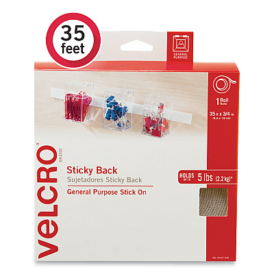Velcro Sticky-Back Fasteners, Removable Adhesive, 0.75" x 35 ft, White (VEK30197USA)