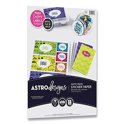 Astrobrights Astrodesigns Sticker Paper Labels, Inkjet/laser Printers, 8.5 X 11, White, 15/pack (WAU9129601)