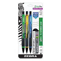 Zebra Z-Grip Plus Mechanical Pencil, 0.7 mm, HB (#2), Black Lead, Assorted Barrel Colors, 3/Pack (ZEB55403)