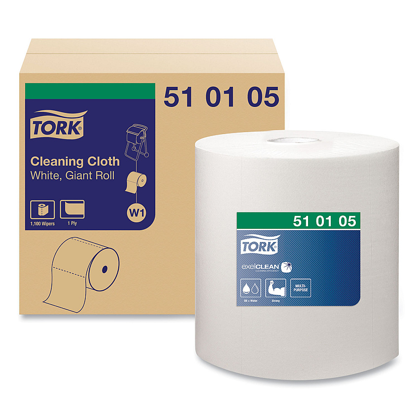 Tork Cleaning Cloth, 12.6 x 13.3, White, 1,100 Wipes/Roll (TRK510105)
