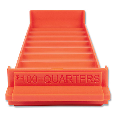 CONTROLTEK Stackable Plastic Coin Tray, Quarters, 10 Compartments, Stackable, 3.75 x 11.5 x 1.5, Orange, 2/Pack (CNK560563)