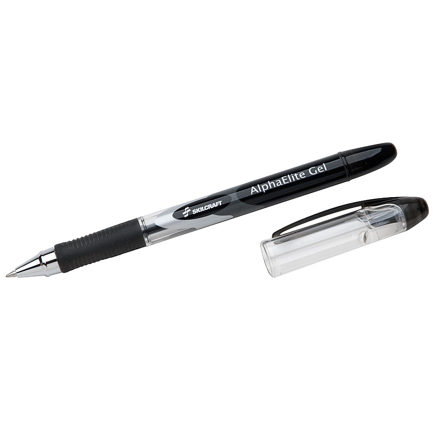 AbilityOne 7520015005214, SKILCRAFT AlphaElite Gel Pen, Stick, Medium 0.7 mm, Black Ink, Black/Clear Barrel, Dozen