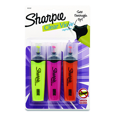 Sharpie Clearview Tank-Style Highlighter, Assorted Ink Colors, Chisel Tip, Assorted Barrel Colors, 3/Pack (SAN1912767)