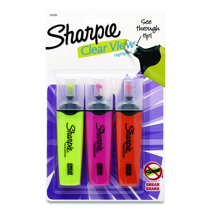 Sharpie Clearview Tank-Style Highlighter, Assorted Ink Colors, Chisel Tip, Assorted Barrel Colors, 3/Pack (SAN1912767)