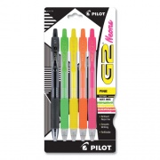 Pilot G2 Neon Gel Pen, Retractable, Fine 0.7 mm, Assorted Neon Ink and Barrel Colors, 5/Pack (14174)