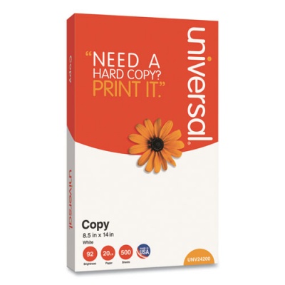 Universal Legal Size Copy Paper, 92 Bright, 20 lb Bond Weight, 8.5 x 14, White, 500 Sheets/Ream (24200RM)
