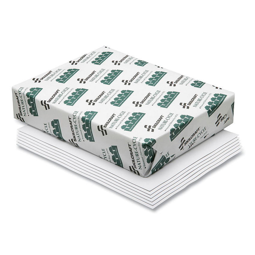 AbilityOne 7530015038441, SKILCRAFT Nature-Cycle Copy Paper, 92 Bright, 20 lb Bond Weight, 8.5 x 11, White, 500 Sheets/Ream (NSN5038441RM)