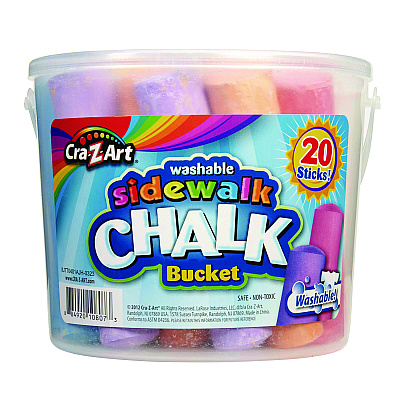 Cra-Z-Art Washable Sidewalk Jumbo Chalk in Storage Bucket with Lid and Handle, 12.63", 20 Assorted Colors (CZA108076)