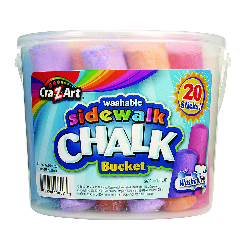 Cra-Z-Art Washable Sidewalk Jumbo Chalk in Storage Bucket with Lid and Handle, 12.63", 20 Assorted Colors (CZA108076)