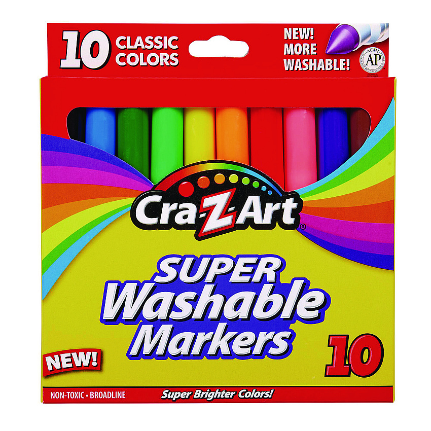 Cra-Z-Art Super Washable Markers, Broad Bullet Tip, Assorted Colors, 10/Set (CZA1000224)