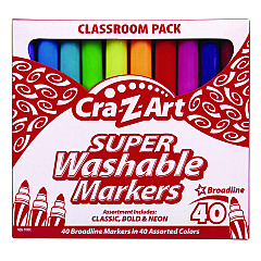 Cra-Z-Art Super Washable Markers, Broad Bullet Tip, Assorted Colors, 40/Set (CZA740106)