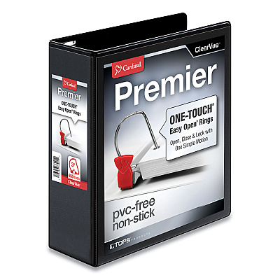 Cardinal Premier Easy Open ClearVue Locking Slant-D Ring Binder, 3 Rings, 3" Capacity, 11 x 8.5, Black (CRD10331)