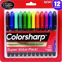 Cra-Z-Art Colorsharp Permanent Markers, Fine Bullet Tip, Assorted Colors, 12/Set (CZA4461024)