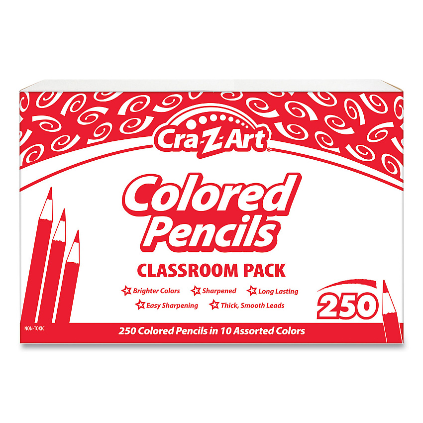 Cra-Z-Art Colored Pencils Classpack, 10 Assorted Lead and Barrel Colors, 10 Pencils/Set, 25 Sets/Carton (CZA740011)