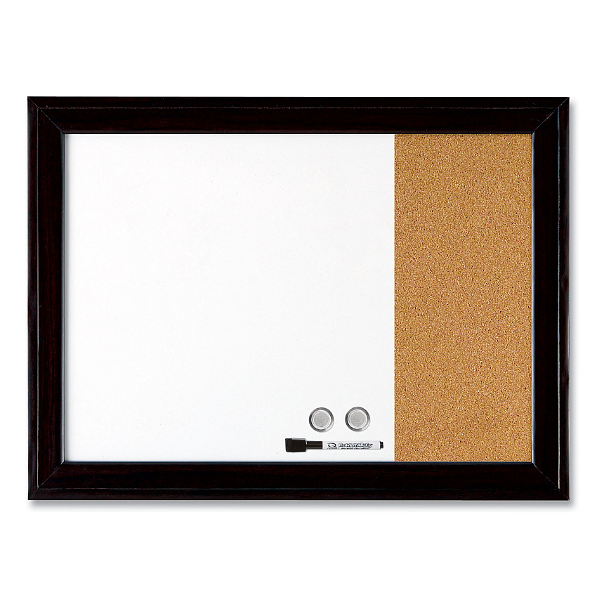 Quartet Home Decor Magnetic Combo Dry Erase Board with Cork Board on Side, 23 x 17, Tan/White Surface, Black Wood Frame (QRT79283)