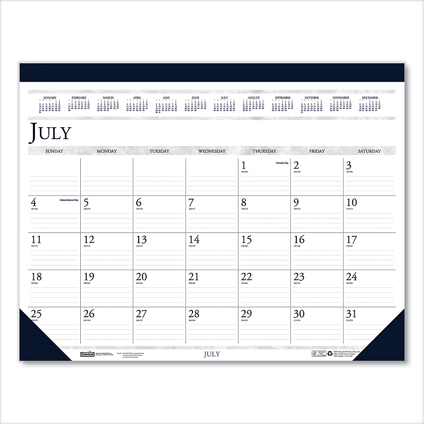 House of Doolittle Recycled Academic Desk Pad Calendar, 22 x 17, White/Blue Sheets, Blue Binding/Corners, 14-Month: July 2025 to Aug 2026 (155HD)