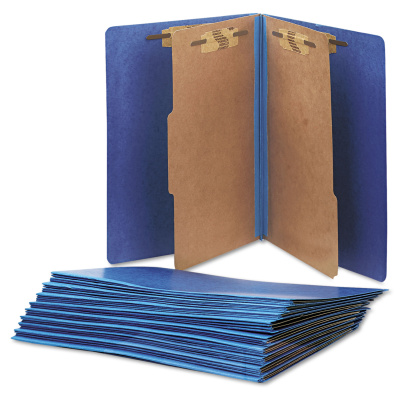 AbilityOne 7530015567914 SKILCRAFT Pressboard Top Tab Classification Folder, 2 Dividers, 6 Fasteners, Letter Size, Dark Blue, 10/Box