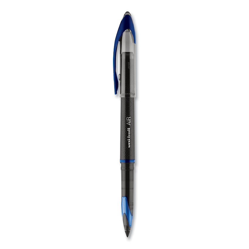 uniball AIR Porous Gel Pen, Stick, Medium 0.7 mm, Blue Ink, Black/Blue Barrel, 3/Pack (UBC1926810)