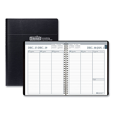 House of Doolittle Recycled Weekly Appointment Book Ruled without Appointment Times, 8.75 x 6.88, Black Cover, 12-Month (Jan to Dec): 2026 (25802)