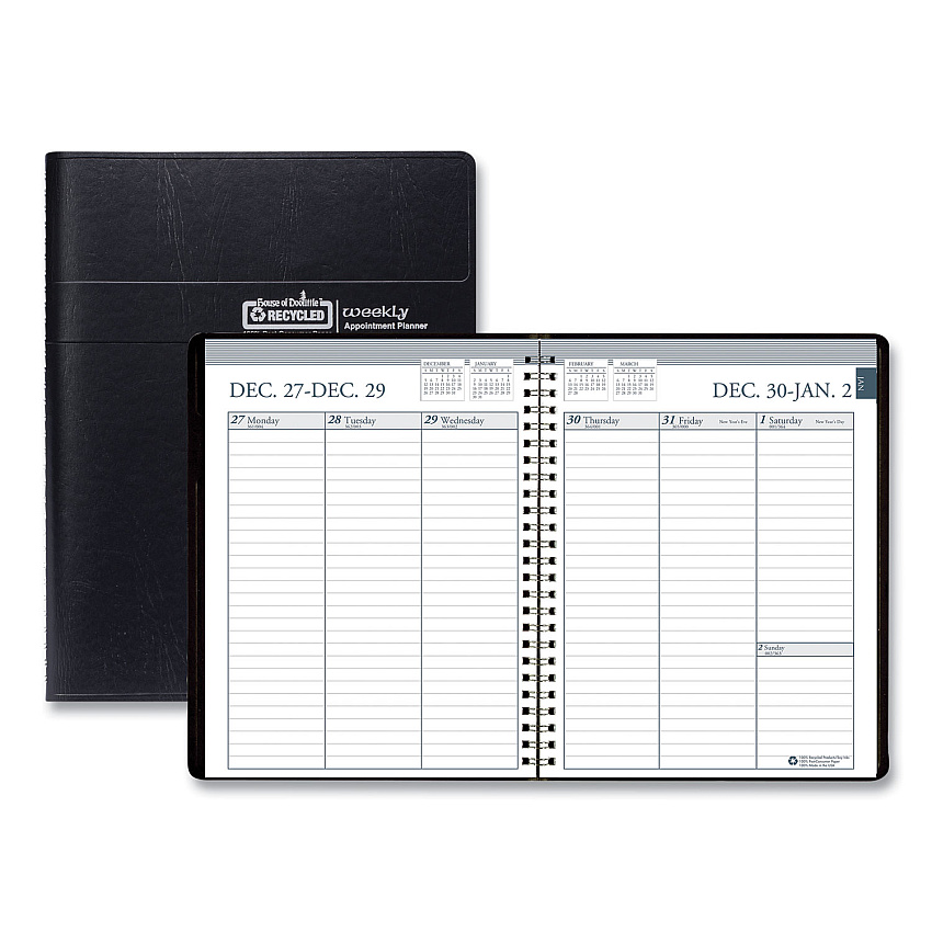 House of Doolittle Recycled Weekly Appointment Book Ruled without Appointment Times, 8.75 x 6.88, Black Cover, 12-Month (Jan to Dec): 2026 (25802)
