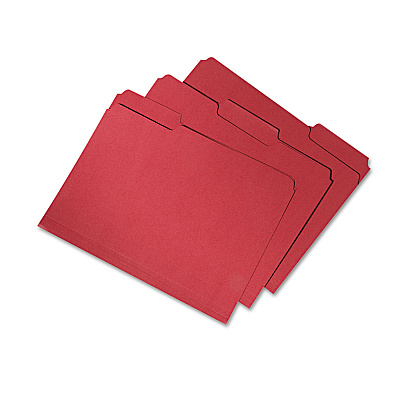 AbilityOne 7530015664146, SKILCRAFT Recycled File Folders, 1/3-Cut 2-Ply Tabs: Assorted, Letter Size, 0.75" Expansion, Red, 100/Box