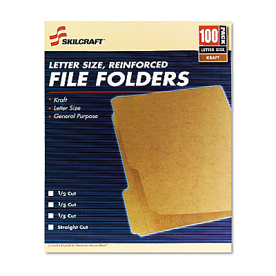 AbilityOne 7530006630031, SKILCRAFT Medium File Folder, Straight Tabs, Letter Size, 0.75" Expansion, Brown, 100/Box