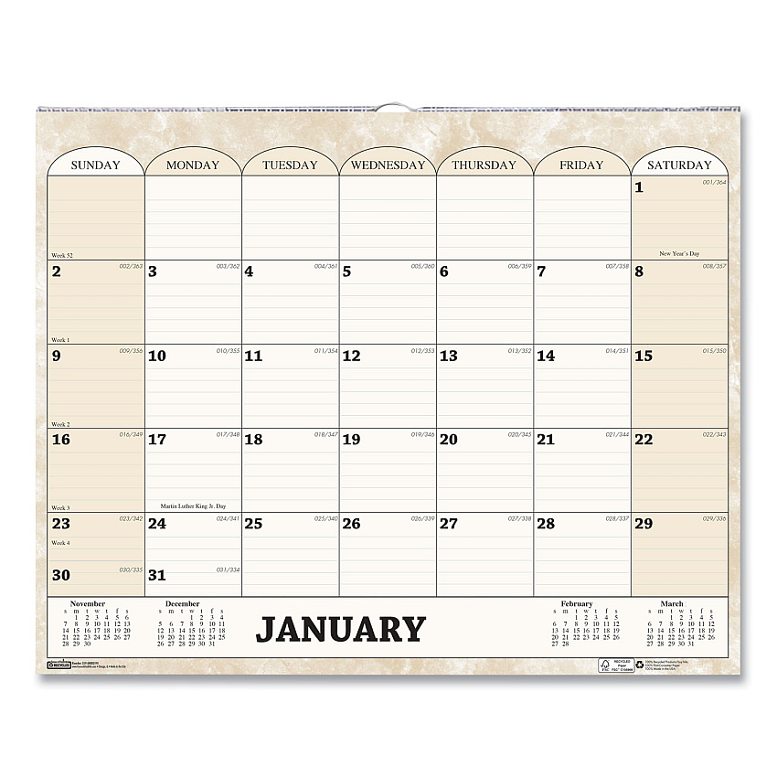 House of Doolittle Recycled Monthly Horizontal Wall Calendar, Marble Stone Artwork, 14.88 x 12, White/Sand Sheets, 12-Month (Jan to Dec): 2026 (319)