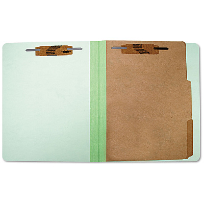 AbilityOne 7530015547684, SKILCRAFT Pressboard Top Tab Classification Folder, 2 Dividers, 6 Fasteners, Letter Size, Light Green, 10/Box