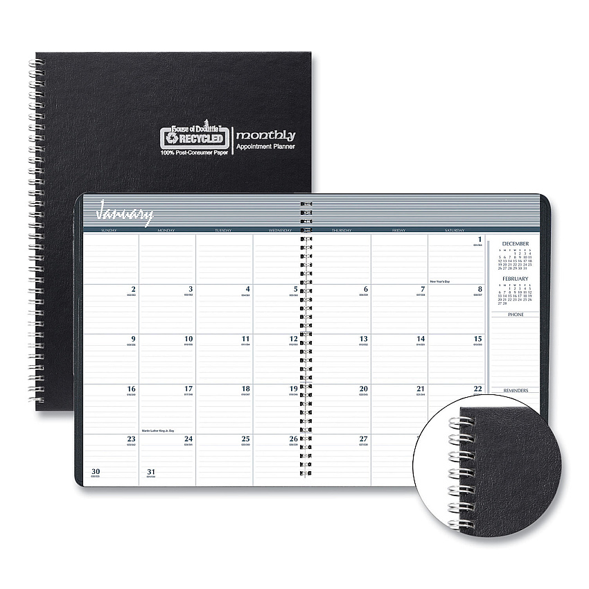 House of Doolittle Monthly Hard Cover Planner, 11 x 8.5, Black Cover, 14-Month: Dec 2025 to Jan 2027 (26292)