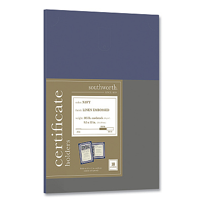 Southworth Certificate Holder, Navy, 105-lb Linen Stock, 12 x 9.5, 10/Pack (SOUPF8)