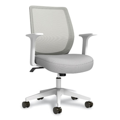 Union & Scale Essentials Mesh Back Fabric Task Chair with Arms, Supports Up to 275 lb, Gray Fabric Seat, Gray Mesh Back, White Base (UOS24419911)