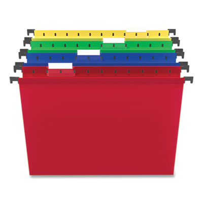 TRU RED Plastic Hanging File Folders, Letter Size, 1/5-Cut Tabs, Assorted Colors, 20/Box (TUD645587)
