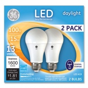 GE 100W LED Bulbs, A19, 15 W, Daylight, 2/Pack (93127672)