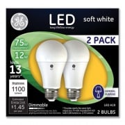 GE 75W LED Bulbs, A19, 12 W, Soft White, 2/Pack (93127324)