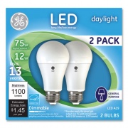 GE 75W LED Bulbs, A19, 12 W, Daylight, 2/Pack (93127670)