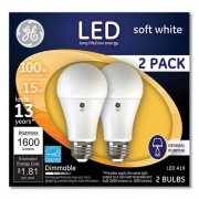 GE 100W LED Bulbs, 15 W, A19, Soft White, 2/Pack (93127668)