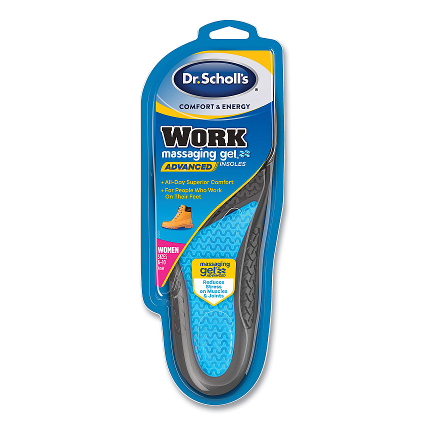 Dr. Scholl's Comfort and Energy Work Massaging Gel Insoles, Women Sizes 6 to 11, Black/Blue, Pair (DSC59064)