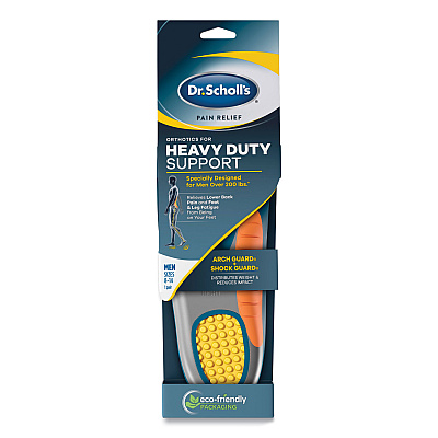 Dr. Scholl's Pain Relief Orthotic Heavy Duty Support Insoles, Men Sizes 8 to 14, Gray/Blue/Orange/Yellow, Pair (DSC59048)