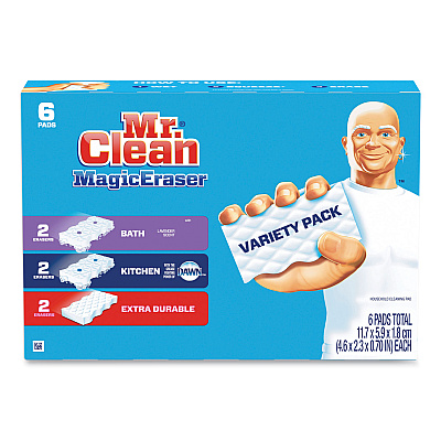 Mr. Clean Magic Eraser Variety Pack, Extra Durable; Bath; Kitchen, 4.6 x 2.3, 0.7" Thick, White, 6/Pack, 8 Packs/Carton (PGC69523)