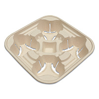 World Centric Fiber Cup Carriers, 8 oz to 22 oz Cups, Four Cups, Natural, 600/Carton (WORCCFB4LF)