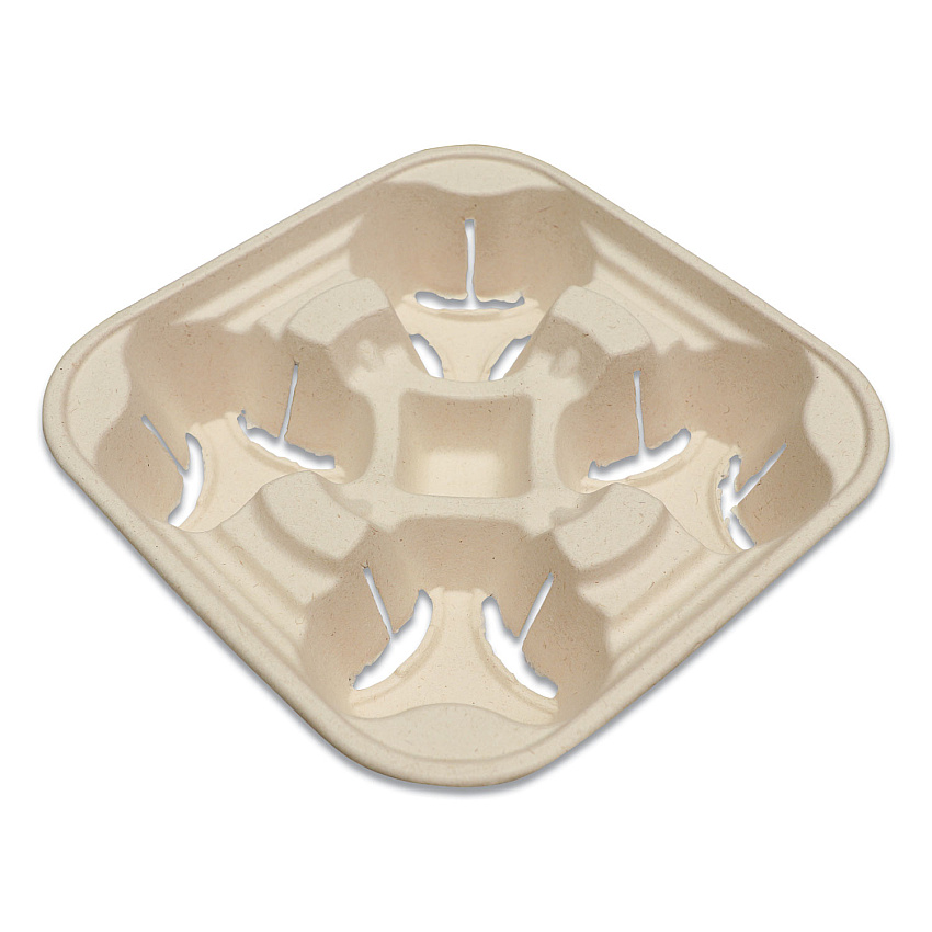 World Centric Fiber Cup Carriers, 8 oz to 22 oz Cups, Four Cups, Natural, 600/Carton (WORCCFB4LF)
