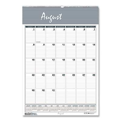 House of Doolittle Academic Year Bar Harbor Recycled Wirebound Monthly Wall Calendar, 15.5 x 22, White/Blue Sheets, 12-Month(Aug-July):2025-2026 (353)
