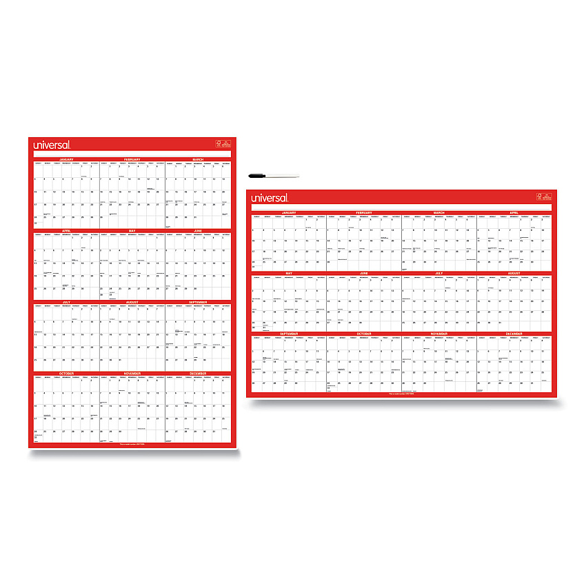 Universal Erasable Wall Calendar, 24 x 36, White/Red Sheets, 12-Month (Jan to Dec): 2026 (71004)