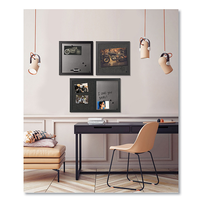 MasterVision Black Shadow Message Board Set: (1) Bulletin, (1) Bulletin/Dry Erase, (1) Magnetic Dry Erase, Assorted Sizes, Black Frames (BVCSOR034)