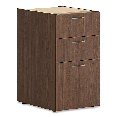 HON Mod Support Pedestal, Left or Right, 3-Drawers: Box/Box/File, Legal/Letter, Sepia Walnut, 15" x 20" x 28" (HONPLPSBBFLE1)