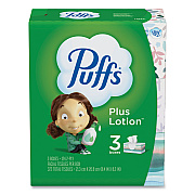 Puffs Plus Lotion Facial Tissue, 2-Ply, White, 124/Box, 3 Box/Pack, 8 Packs/Carton (PGC39363)