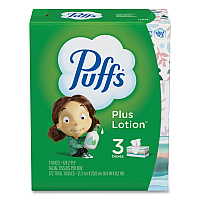 Puffs Plus Lotion Facial Tissue, 2-Ply, White, 124/Box, 3 Box/Pack, 8 Packs/Carton (PGC39363)